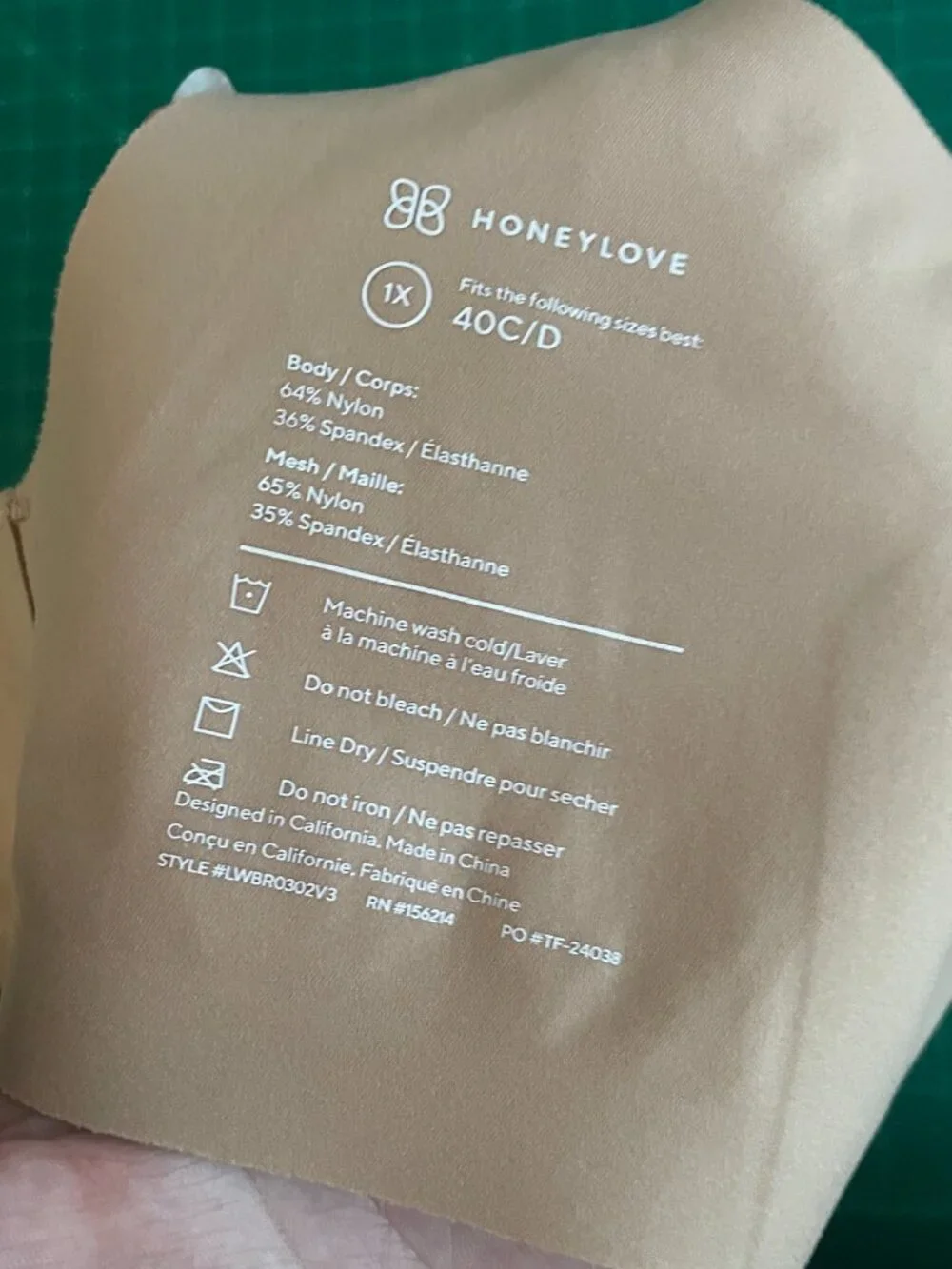Honeylove Women 40 C/D Beige CrossOver Bra Lightly Lined Wirefree Convertible